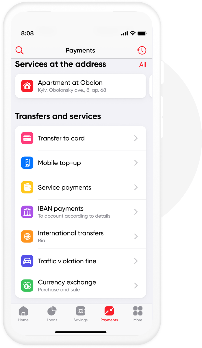 Log in to the FUIB Online mobile app. On the main page, select the "Payments" menu, then "International transfers". Select the Ria system and click "Receive transfer"