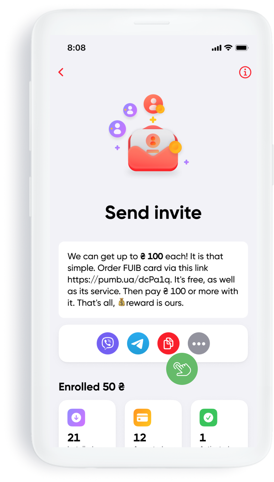 Send an invitation to a friend through a convenient messenger