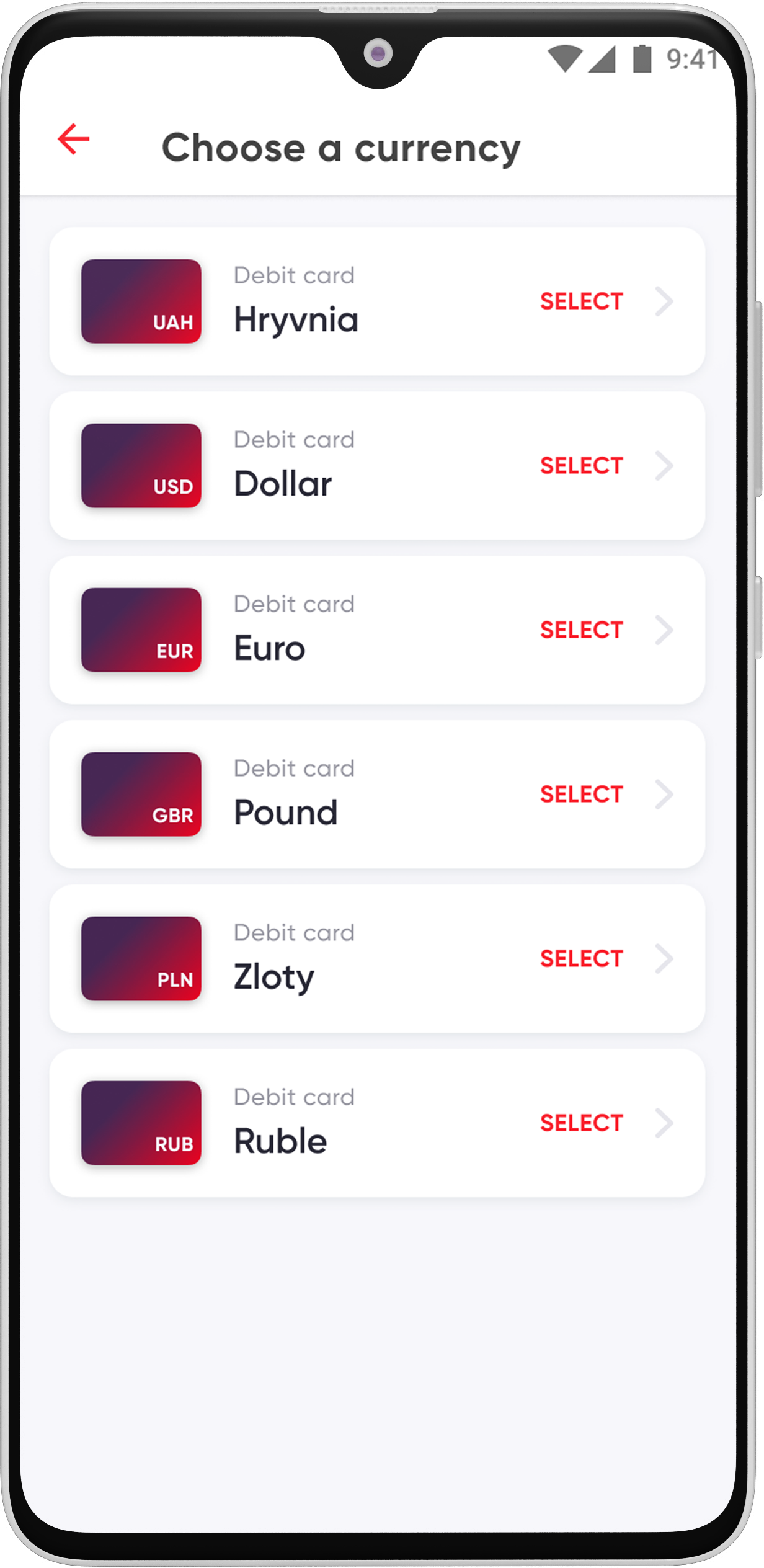 To open a deposit, you need a debit card, so select the currency of the card and click "Continue" 